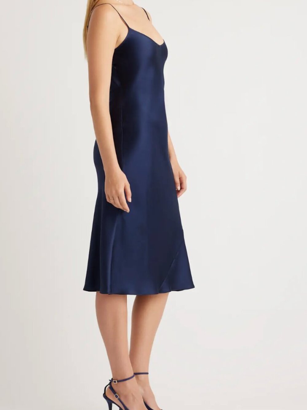 Quince Silk Midi Slip Dress in Navy - Picture 8 of 10